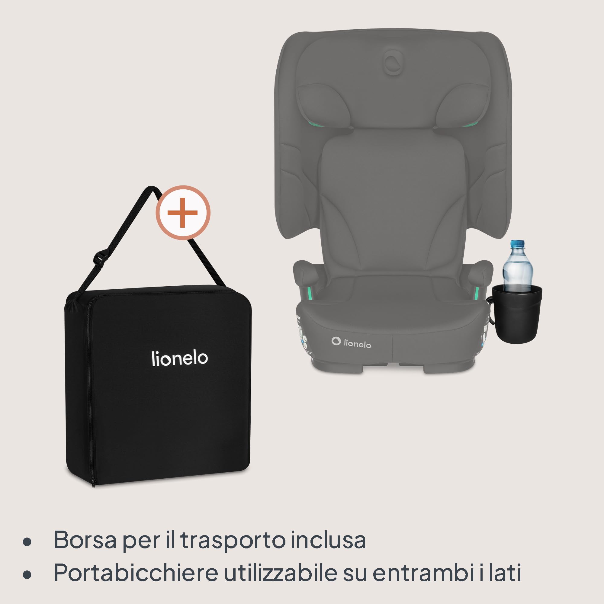 Lionelo Seggiolino Auto Pieghevole ORIN I-SIZE con ISOFIX per bambini | 3,5-12 Anni,Reclinabile 4 Posizioni,Poggiatesta 14 Posizioni, Sfoderabile Lavabile, Borsa e Portabicchiere, i-Size 100-150 cm