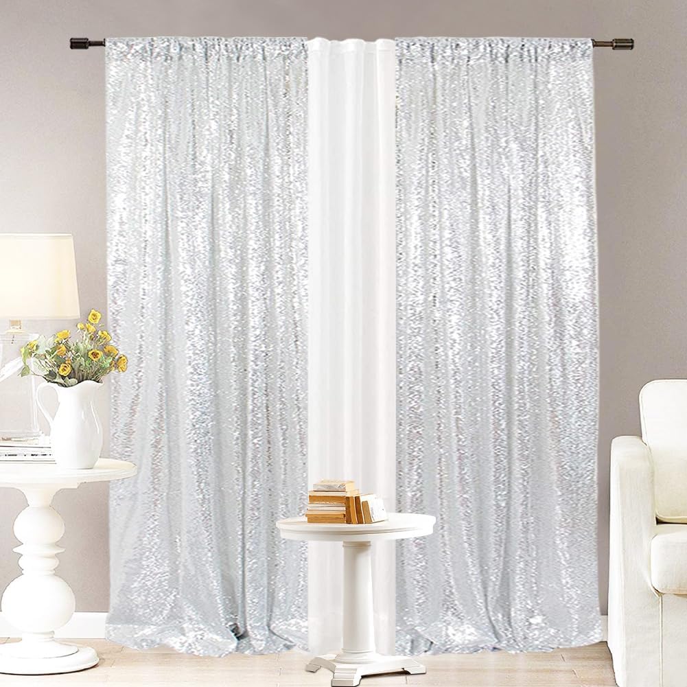 2Pieces Sequin Backdrop 2ftx8ft(60x243cm) Shiny Seamless Photo Booth Curtain for Party Wedding Decoration Photo Background, Iridescent — view 174