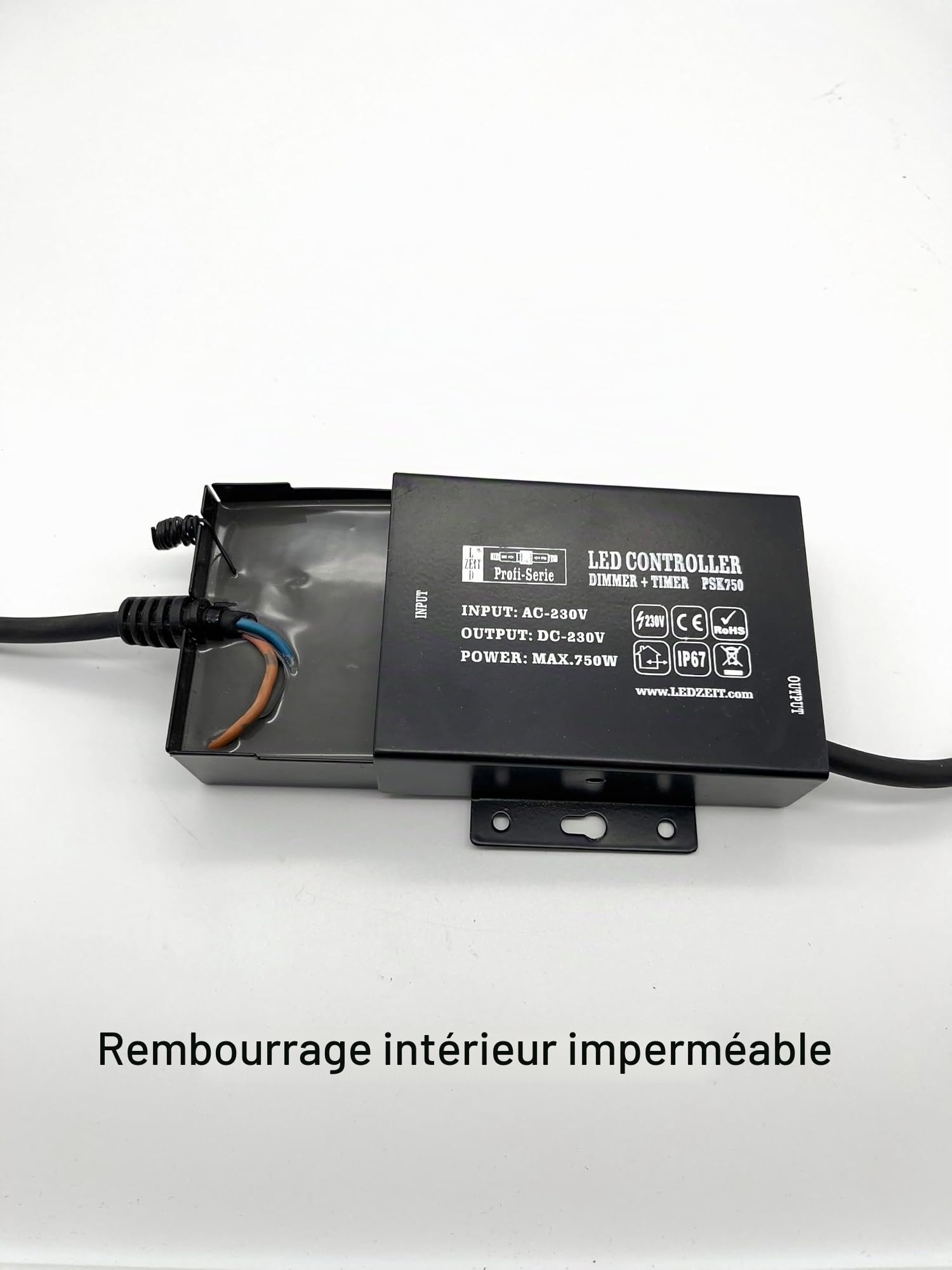 Profi Serie - Contrôleur LED avec prise secteur, Gradateur continu, minuterie, avec télécommande, 230V, 750W, IP67, extérieur et intérieur, uniquement compatible avec la LEDZEIT-Profi Serie