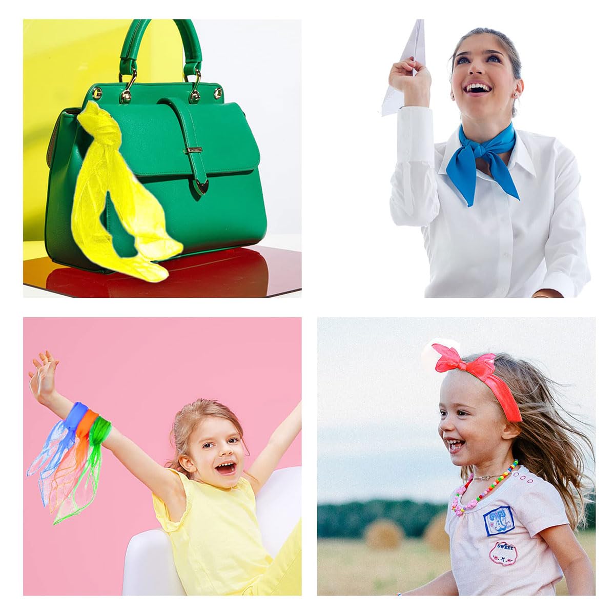 Pañuelos de Baile, Pañuelos de Malabares, Pañuelos Colores para Niños, Pañuelos de Gasa, Multicolor Pañuelos de Baile para Fiestas Infantiles y Juegos Malabares 60x60cm, 6 Pcs