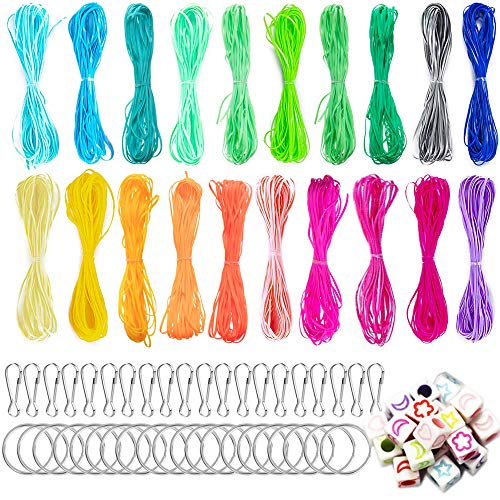 Gimp Scoubidou Strings,Plastic Lacing Cord with Snap Clip Hooks and Keychain Ring for Bracelets,Jewelry Making DIY Craft
