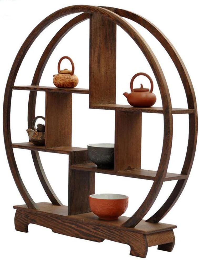 NWFashion Chinese Wooden Rosewood Display Stand Decoration 11" Curio Cabinets Shelf (Circle)