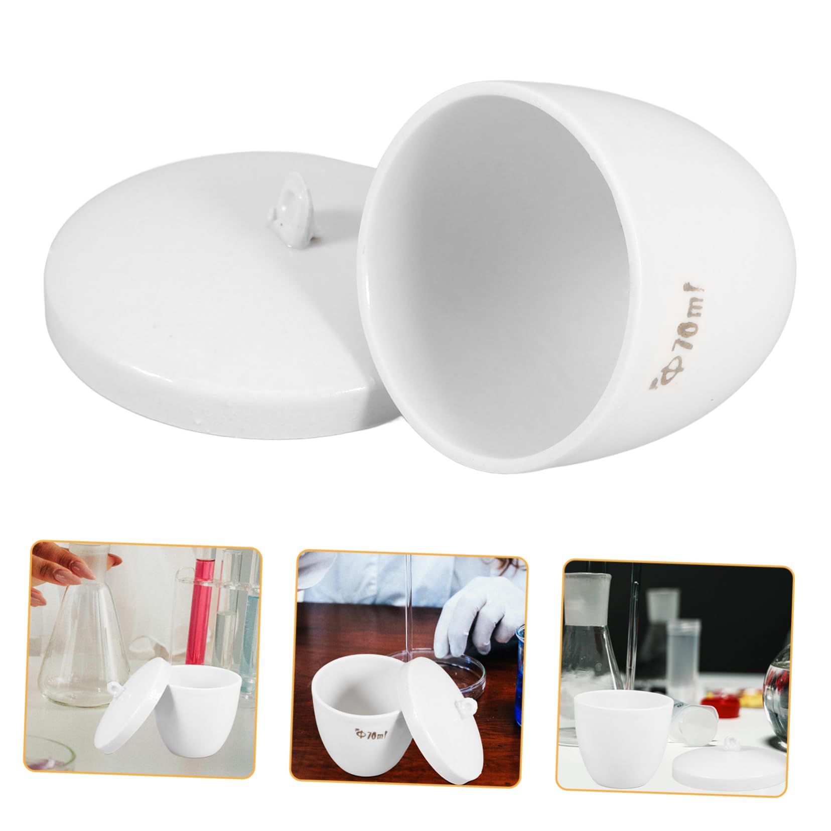 ULTECHNOVO Crogiolo con Coperchio e Manico in Porcellana da 70ml Resistente alle Alte Temperature Crogiolo Ceramico per Laboratorio e Raffinazione Chimica