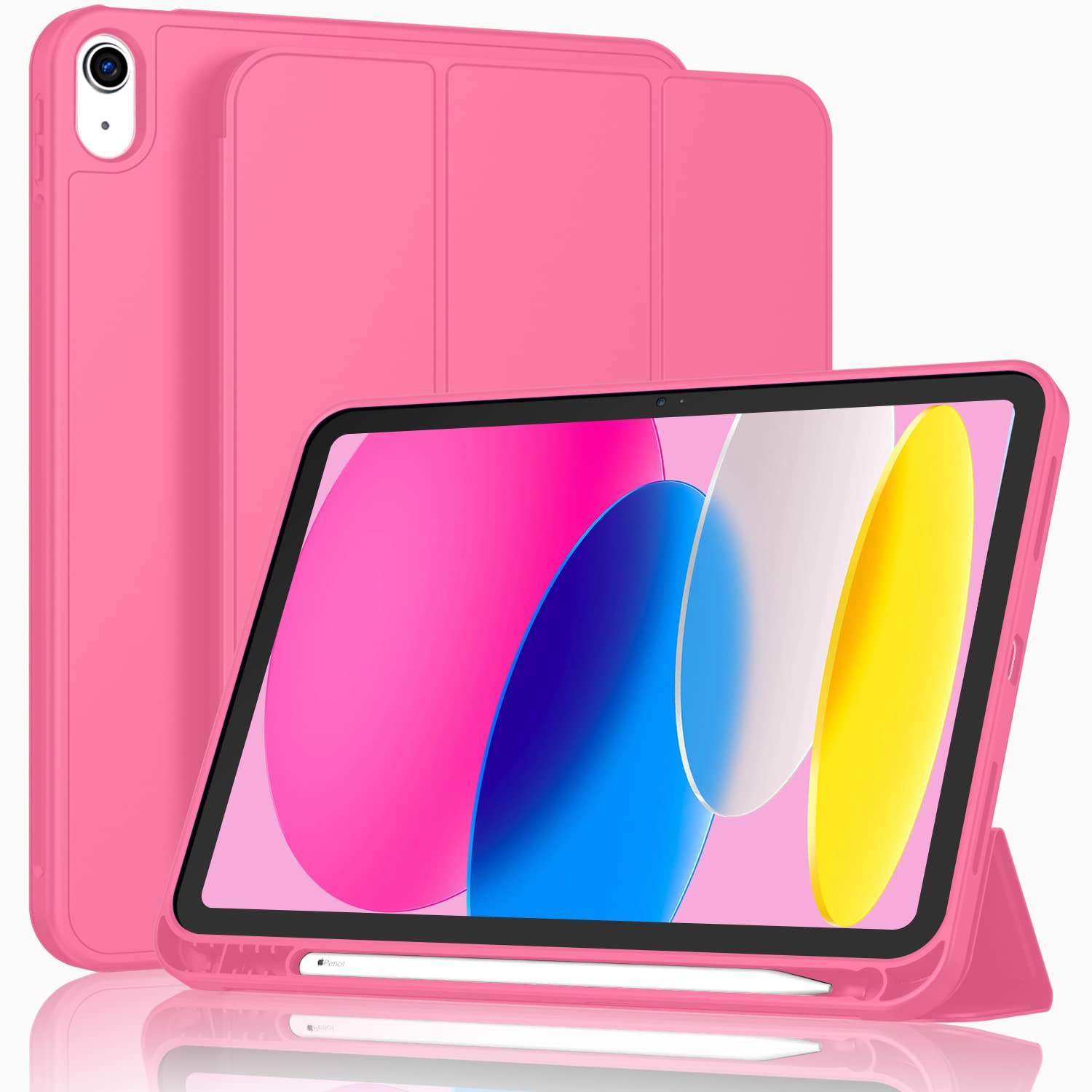 ToaPoia Case for iPad (A16) 11 Inch 2025/iPad 10th Generation 10.9 Inch 2022, Slim Trifold Stand Protective Cover with Pencil Holder and Soft TPU Back,Support Auto Sleep/Wake (Watermelon)