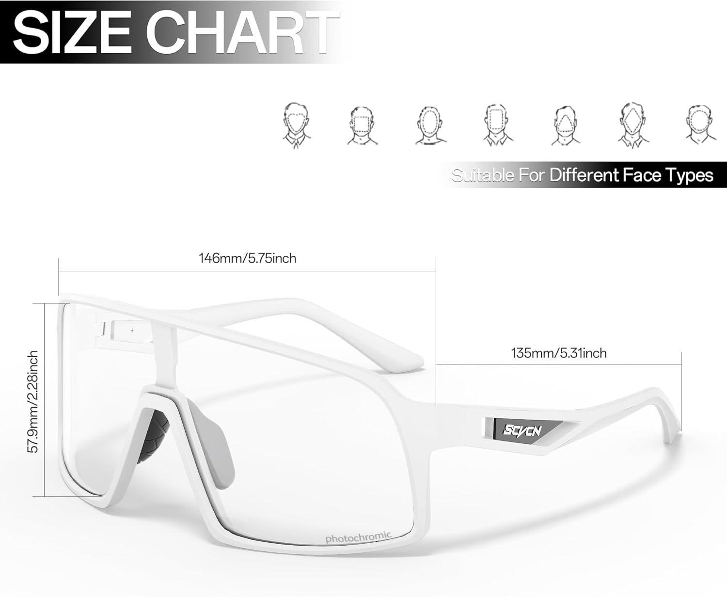 SCVCN Photochromic Cycling Glasses Men Women Mountain Bike Sunglasses MTB Road Bicycle Riding Clear Sports Glasses S325