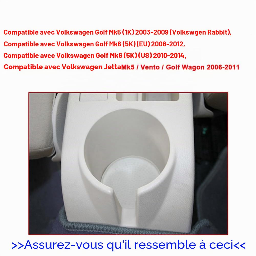 Boîte de rangement pour accoudoir central de voiture compatible avec Volkswagen Golf Mk5 (1K) VW Rabbit 2003-2009/Golf Mk6 (5K) 2008-2012/Jetta Mk5 Vento Golf Wagon 2006-2011 (non compatible