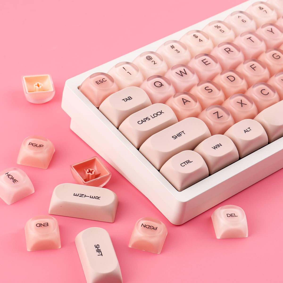 Crystal Jelly PBT Keycaps - 132 klawisze HOA Profile przezroczyste Double Shot Pink Foundation Keycaps for Cherry MX Switch Mechanical Keyboards