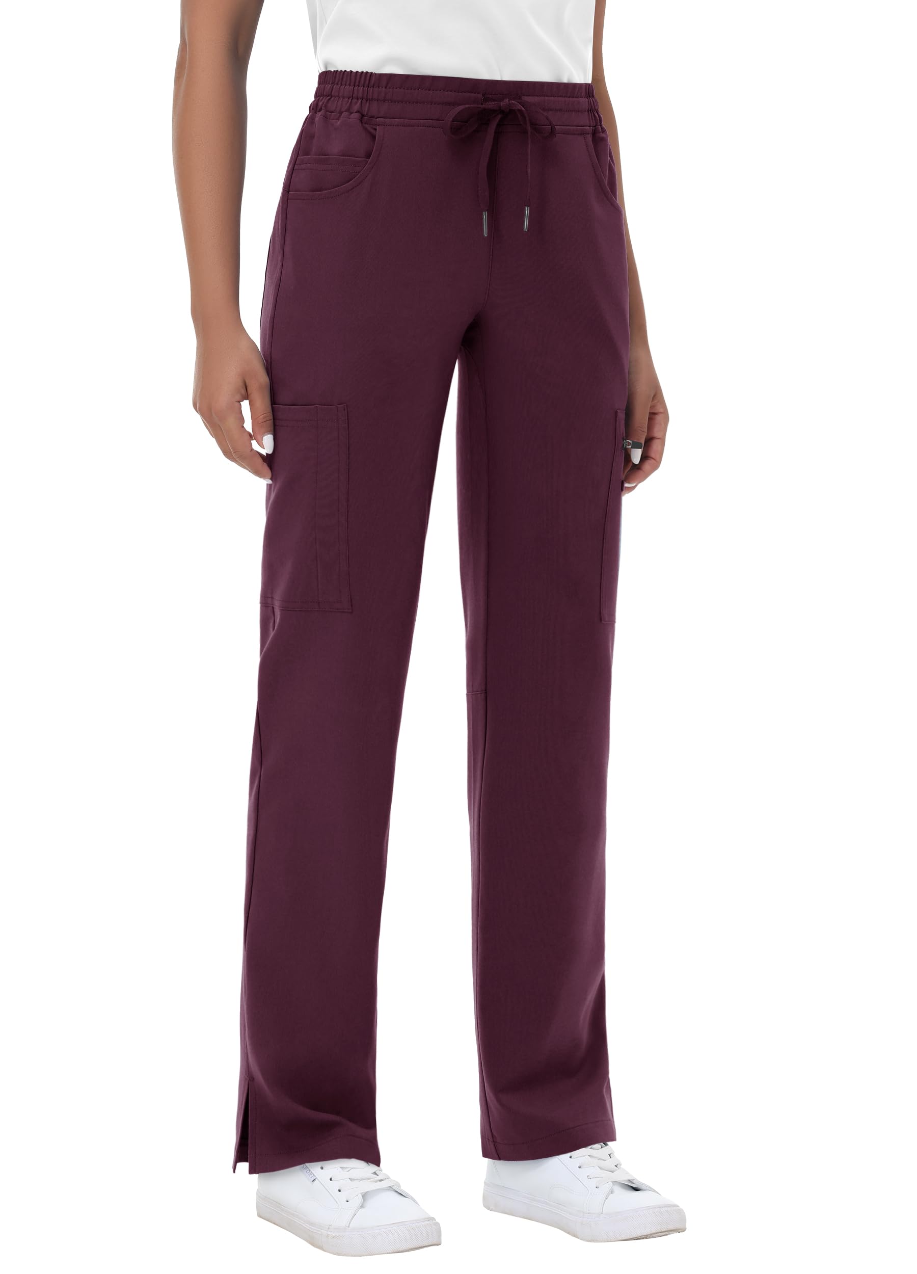 MIVEI Straight Leg Scrub Pants for Women with 8 Pockets High Rise Modern Classic Fit Cargo Scrub Bottom Flare Drawstring