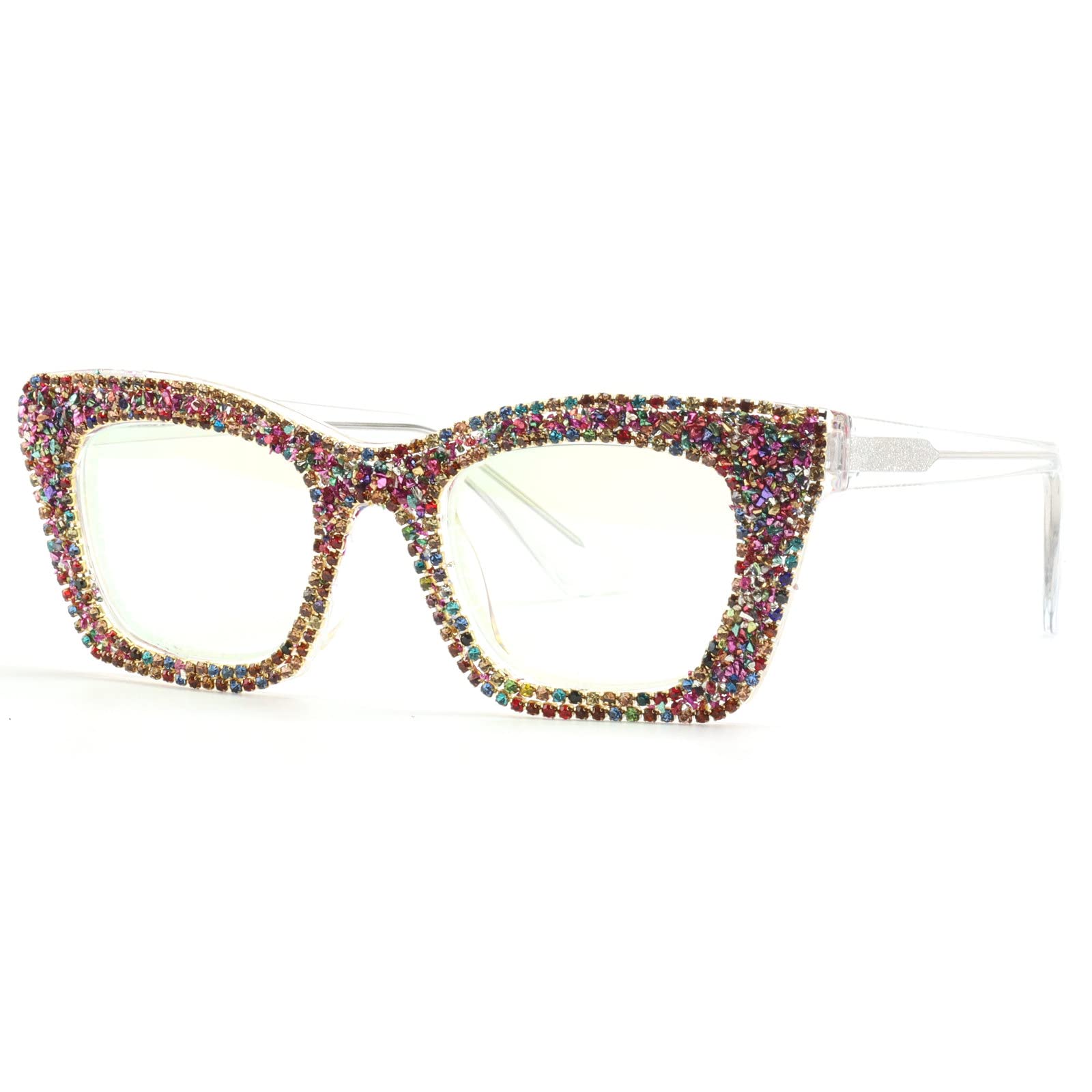 mincl Oprah style Bling Rhinestone Square Reading Glasses For Women Shiny Diamond Blue Light Blocking Eyeglasses (clear, 1.5, multiplier_x)