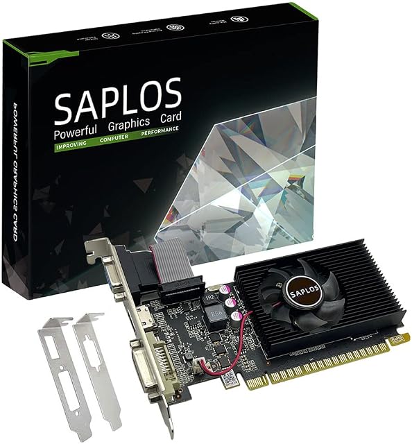 SAPLOS Nvidia GT 710 2G DDR3 64-bit, Low Profile Graphics Card, HDMI, VGA, Video Card PC, for Small Form Factor Computer, Office Work GPU, Support 2K, DirectX 12, PCI E x 8, 20W Low Power