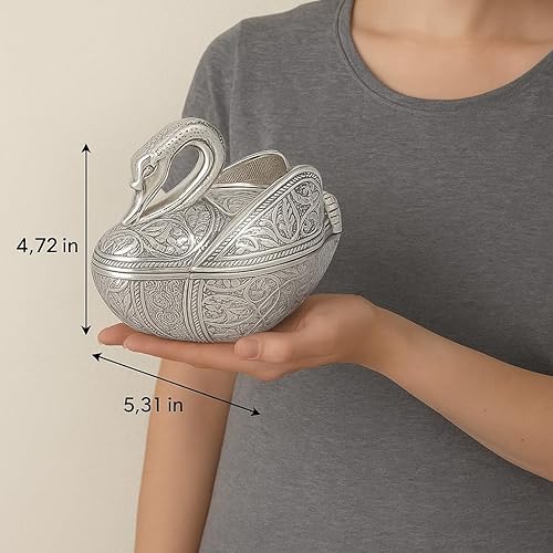 Miniatura 3 de Alisveristime Zamac Azucarero con tapa inspirado en el otomano turco con forma de cisne, 13.4 onzas, color plateado