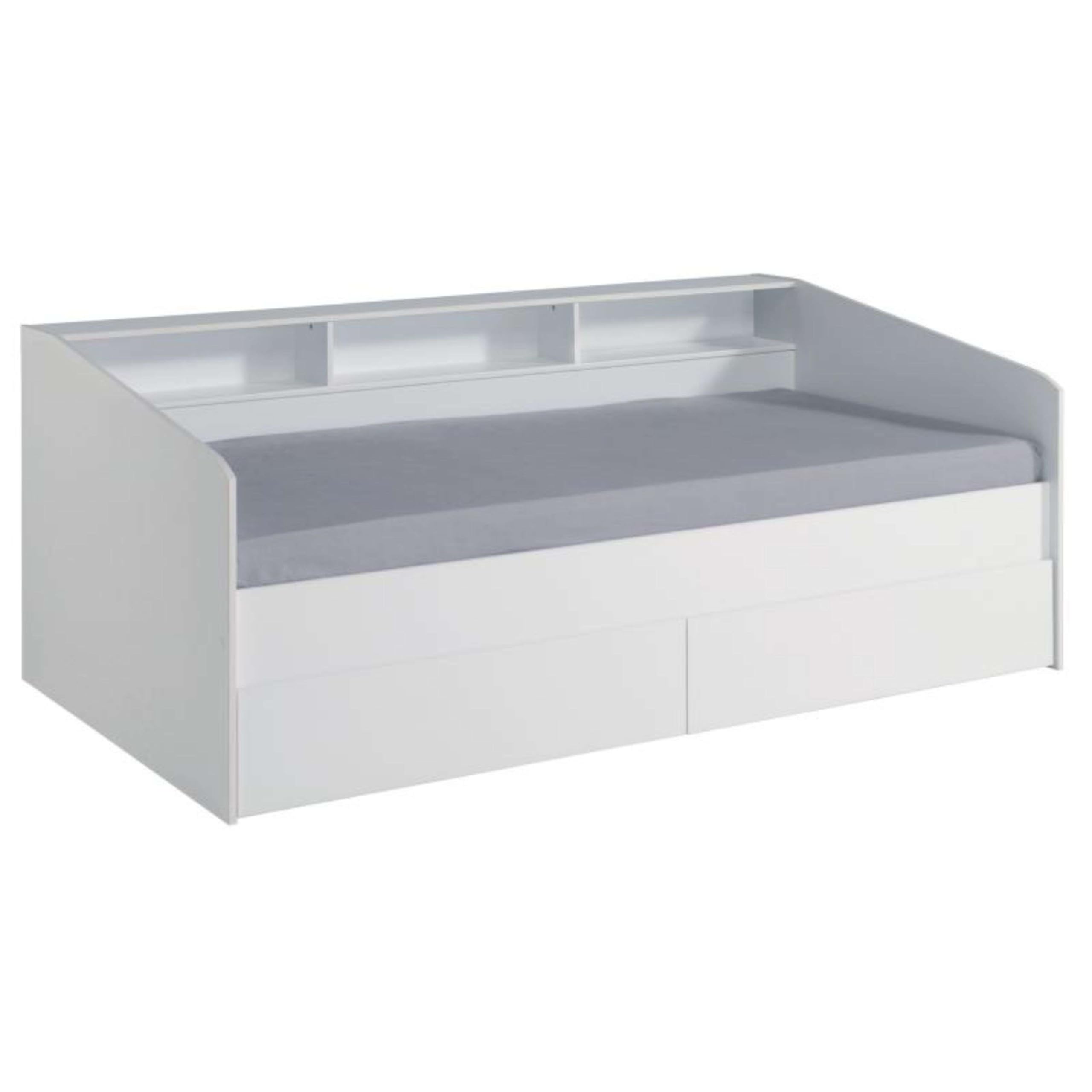 Miroytengo Cama Juvenil Style Color Blanco con cajones y estantes Personalizables habitacion Infantil Moderna 80x203x113cm