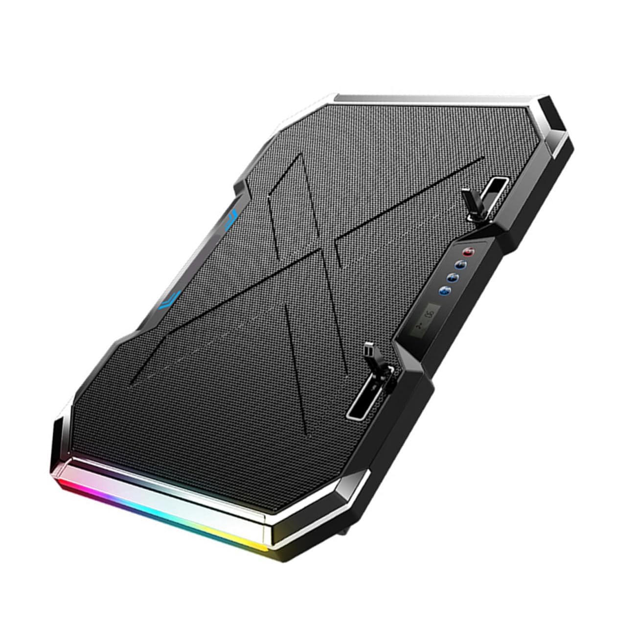 HOMSFOU Almohadilla de Enfriamiento Base Refrigeradora Negra de Aleación Luz RGB Ajuste de 7 Ángulos y Efecto de Enfriamiento para Computadora Portátil Gaming