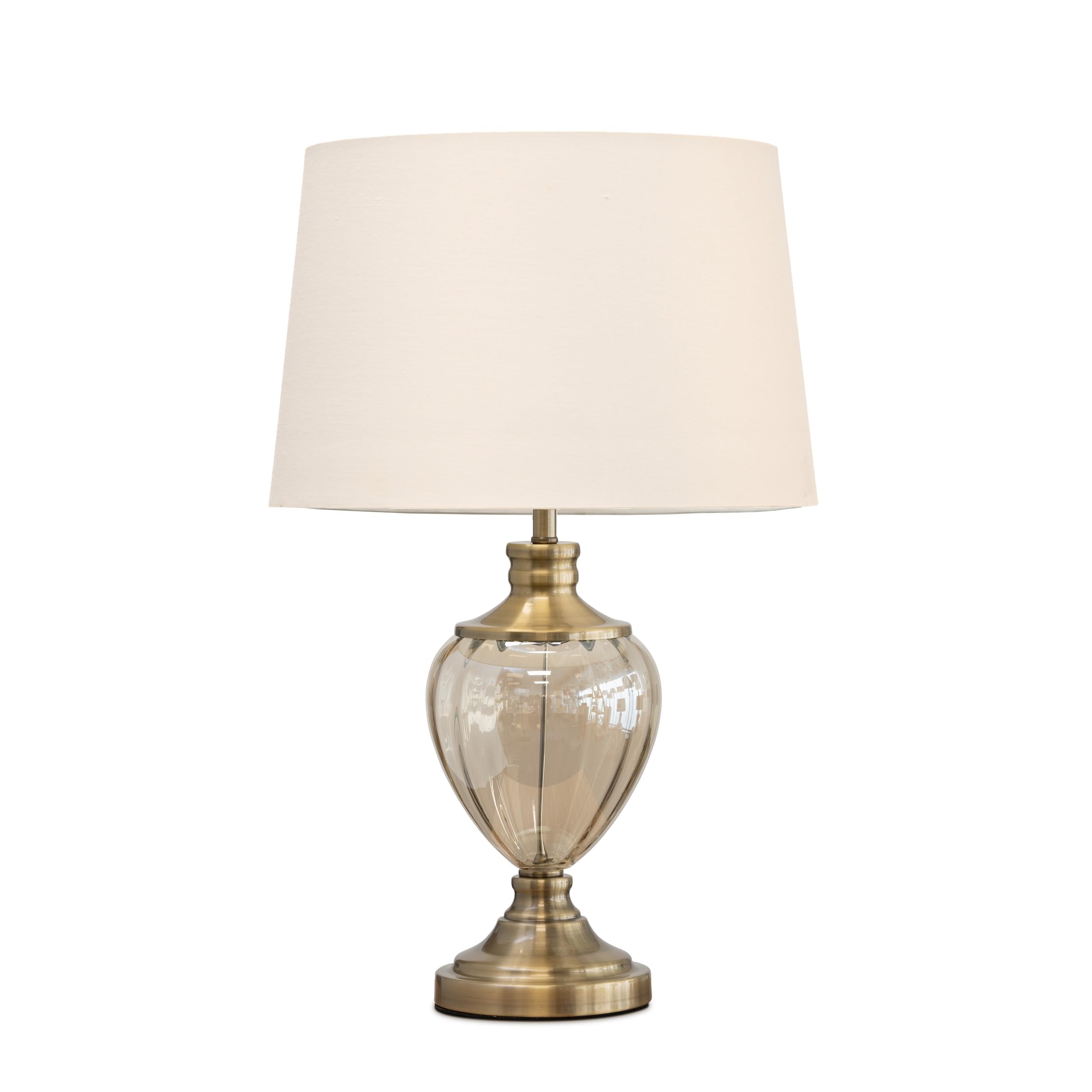 Lighting Supermarket Hepburn Large Amber Glass Table Lamp Antique Brass With Ivory Gold Linen Shade 58Cm from B&Q
