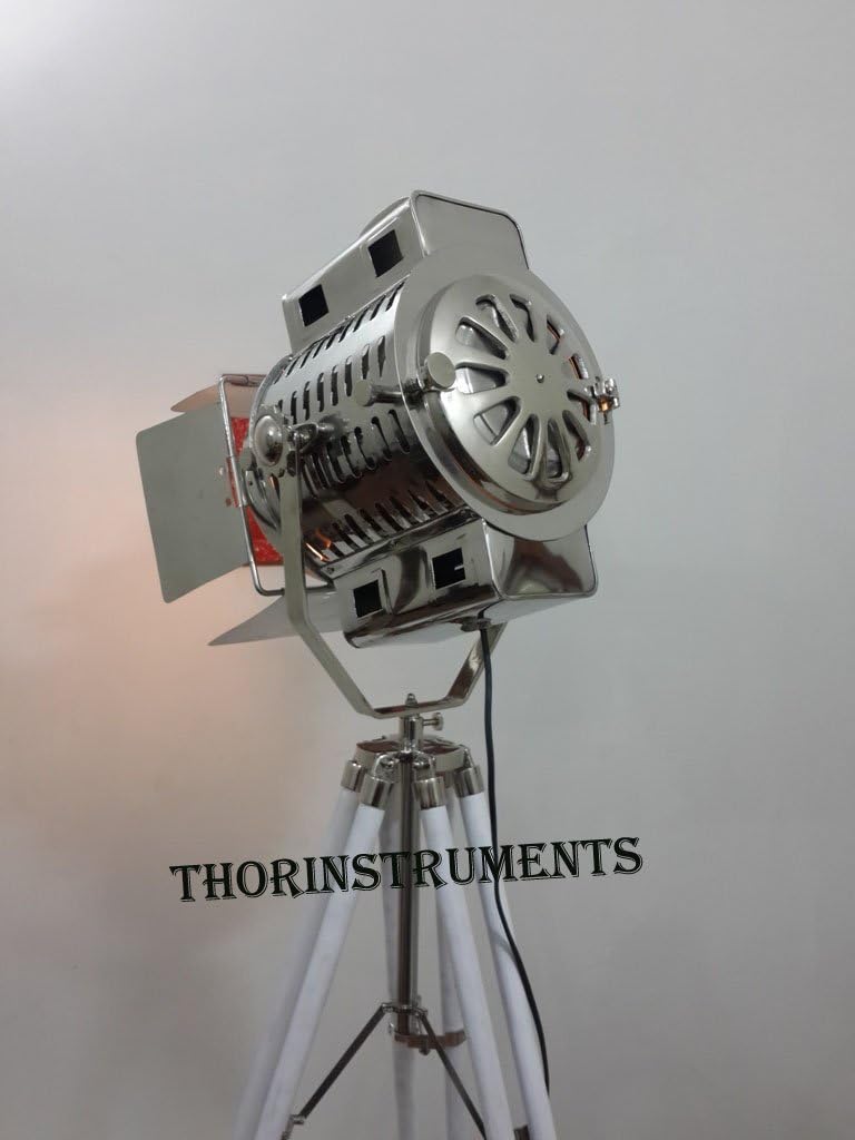 THOR INSTRUMENTS Hollywood Replica Chrome Spot Light Lam,p with White Tripod Stand Rustic Vintage Home Decor Gifts