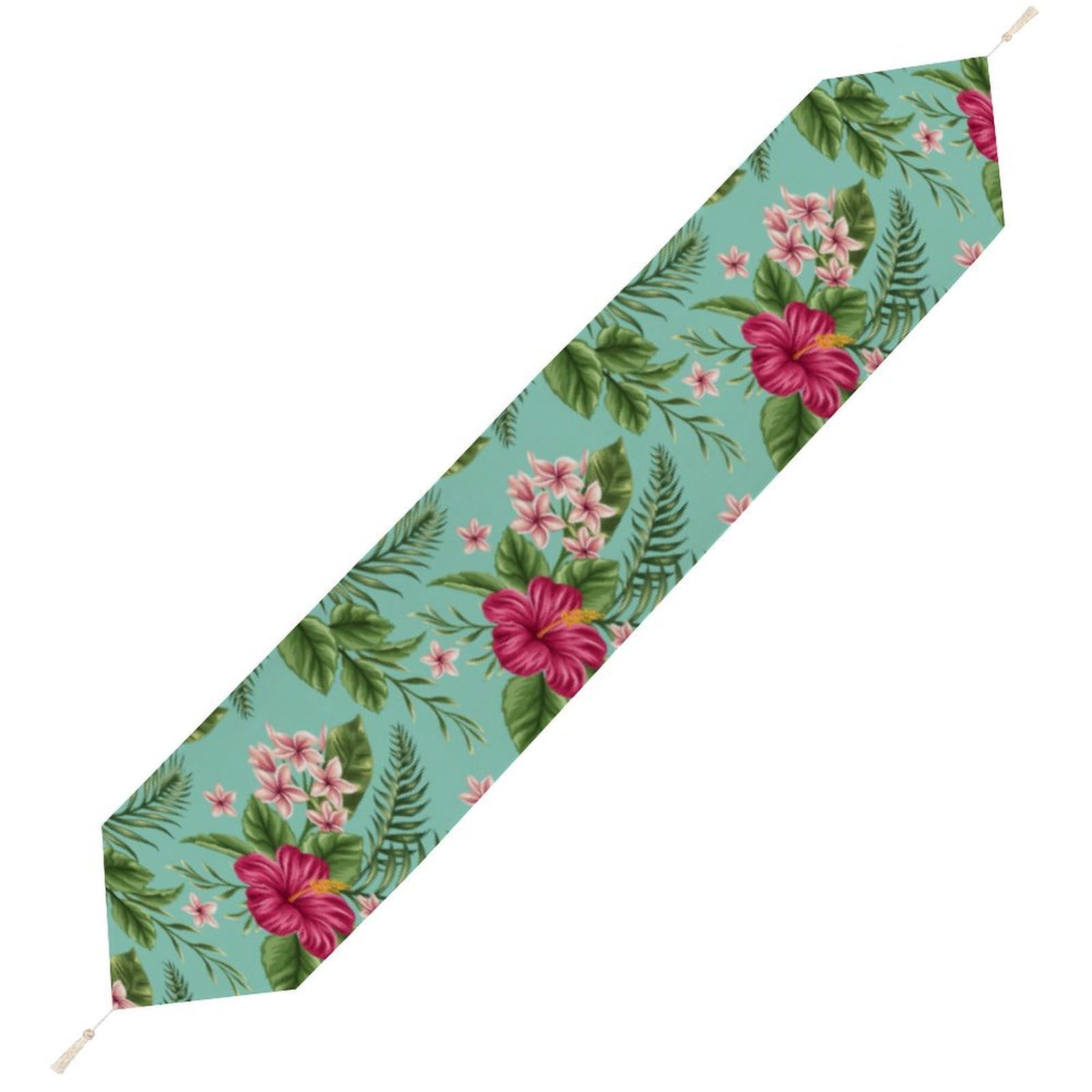 JZemdybill 229*33cm Table Runner with Tassel, Hawaiian Tropical Leaves Flowers Table Runner, Table Decoration for Kitchen, Party, Restaurant
