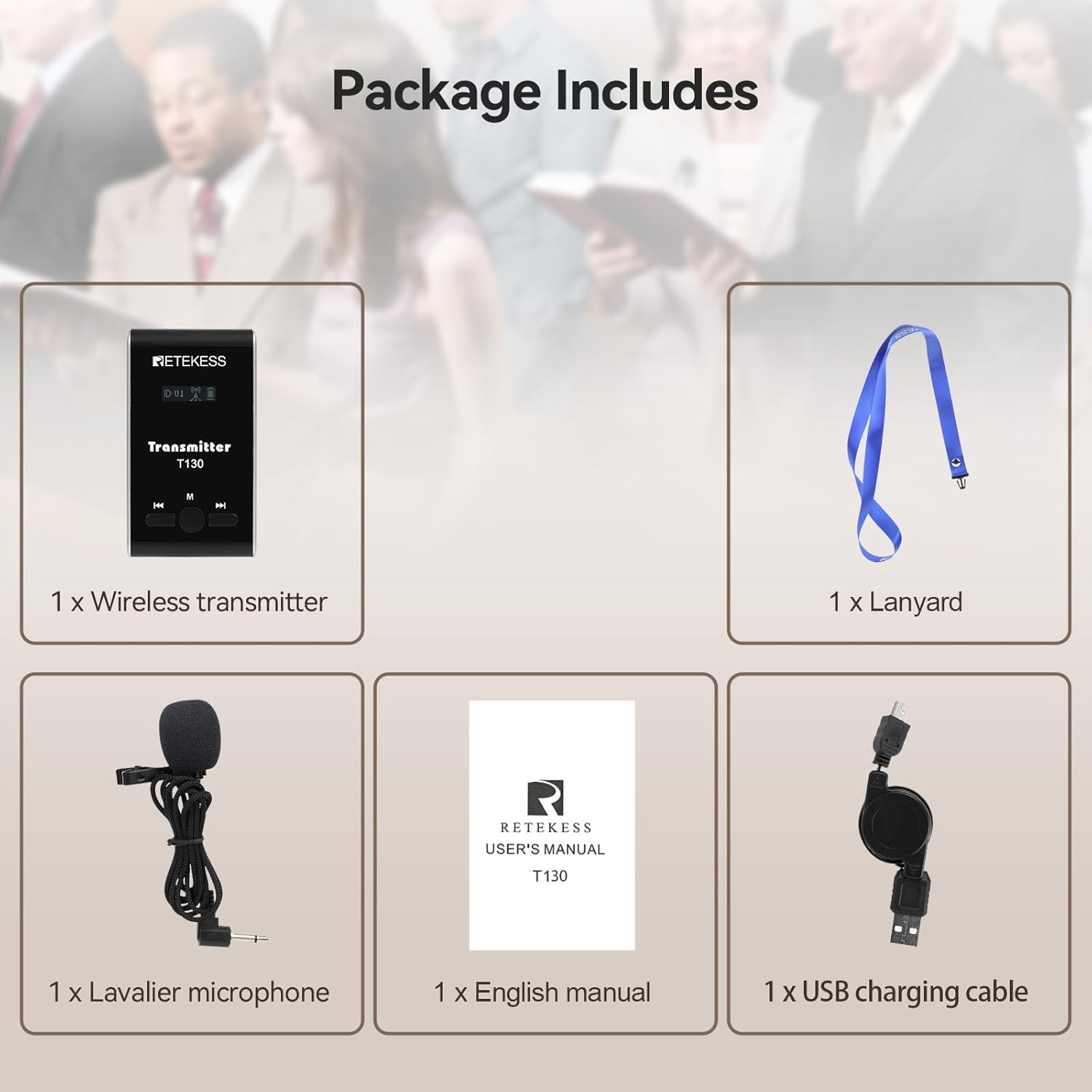 Retekess T130 Wireless Tour Guide Transmitter,Lavalier Microphone,99 Channel,Church Translation Transmitter for Interpretation Training Court