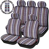 Baja Saddle Blanket Car Seat Covers 12PCS Full Set , Breathable Striped Woven Automotive Seat Cover with Seat Belt Pads and Steering Wheel Cover, Universal fit for Sedan, SUV, Truck, Airbag Compatible