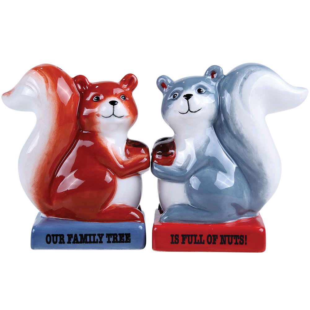 Pacific Giftware Squirrel Family Tree Full of Nuts Ceramic Magnetic Salt and Pepper Shaker Set
