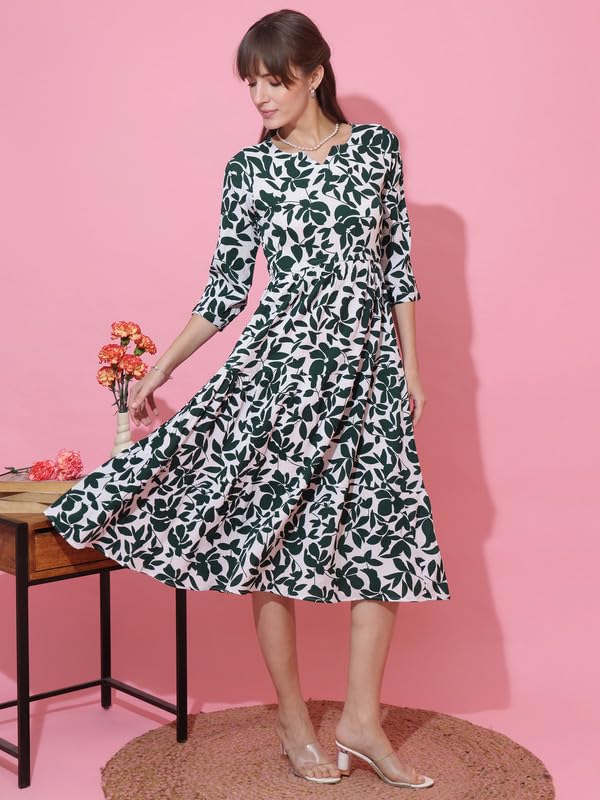 Image of Sheetal Associates Women's Casual 3 /4 Sleeve Crepe Fit and Flare Dress| Comfortable Relaxed Fit Summer Party Dress