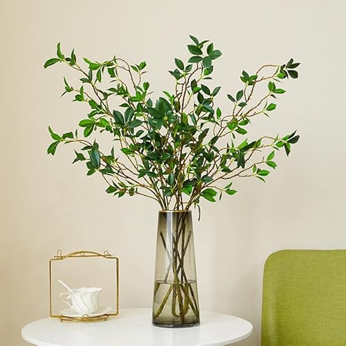 Dulrlly 3 Pcs Artificial Ficus Branches Leaf Spray, Faux Greenery Long Stems 44.5 Inch Tall Ficus Twig Fake Plastic Plant For Floral Arrangements Home Office Decor Vase Filler #TOP1