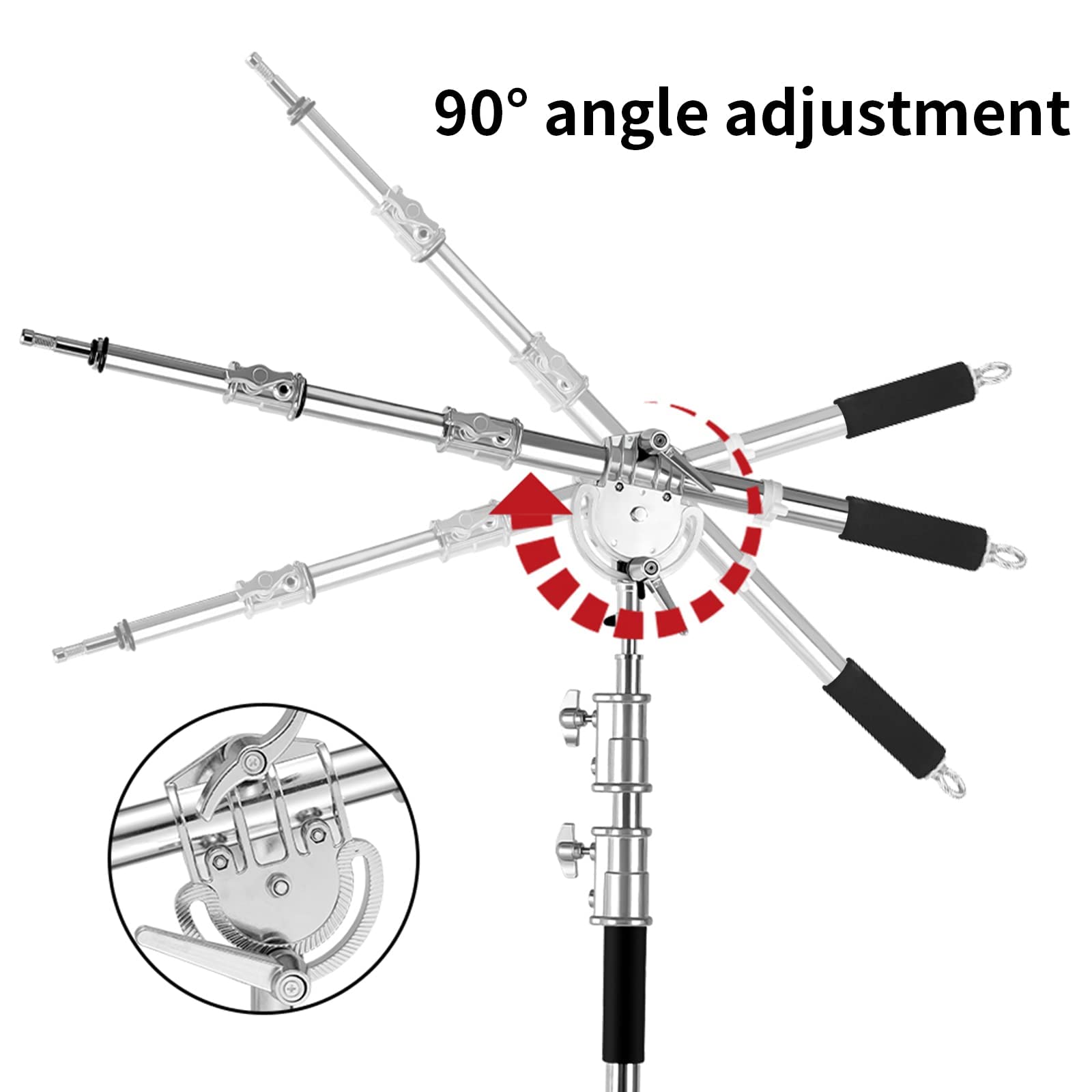 Braccio allungabile in acciaio inox per treppiede leggero e treppiede C, da 3,6 piedi a 8,2 piedi Braccio regolabile con sacchetto di sabbia per Studio Softbox Reflector