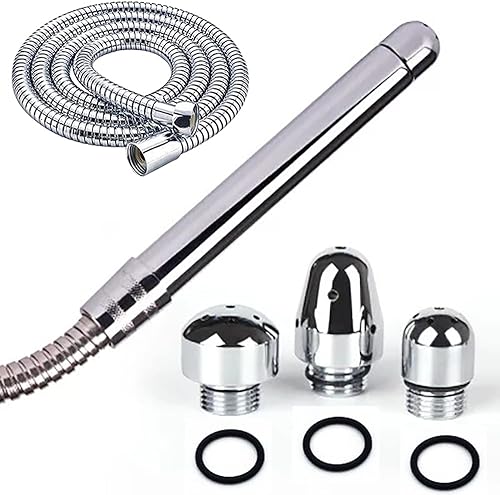 Limpiador de ducha de aluminio de 3 cabezales con manguera de ducha de 59 pulgadas para kit de baño portátil sistema de enema empotrado