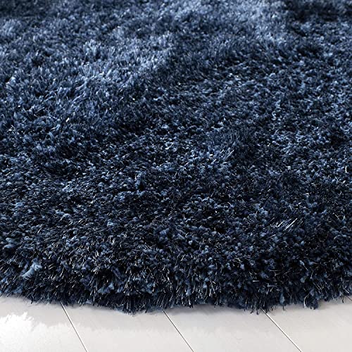 Image of Hand Woven Plain Shagg Collection with 2 Inch Pile Height Carpet for Living Room Size 14x14 Feet Square Coular Blue