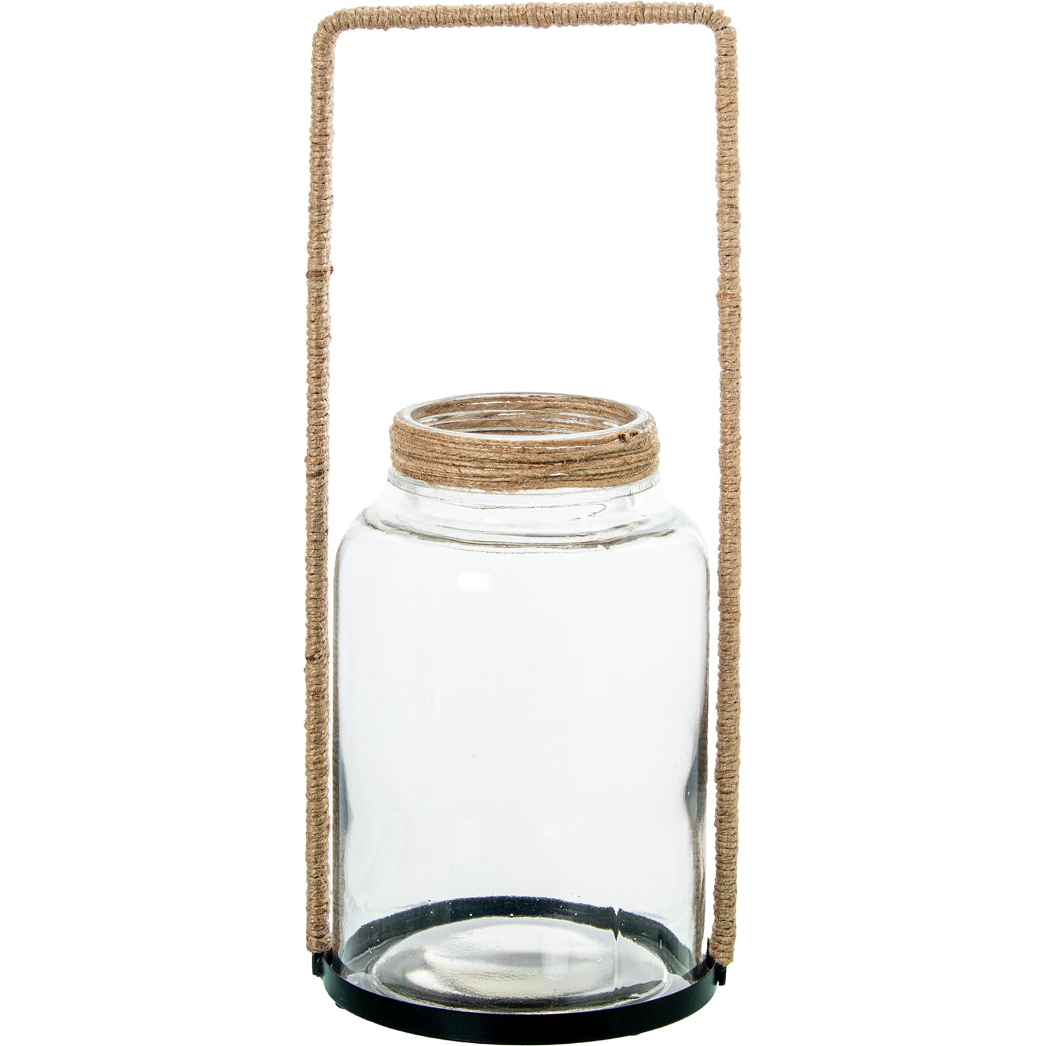Grand photophore verre transparent 13x33cm anse métallique table