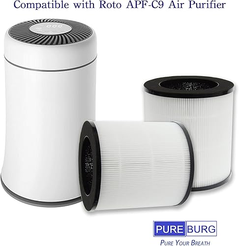 Miniatura 2 de PUREBURG Filtro de repuesto compatible con purificador de aire Roto APF-C9, paquete de 2 unidades H13 HEPA de 4 etapas de filtración de carbón