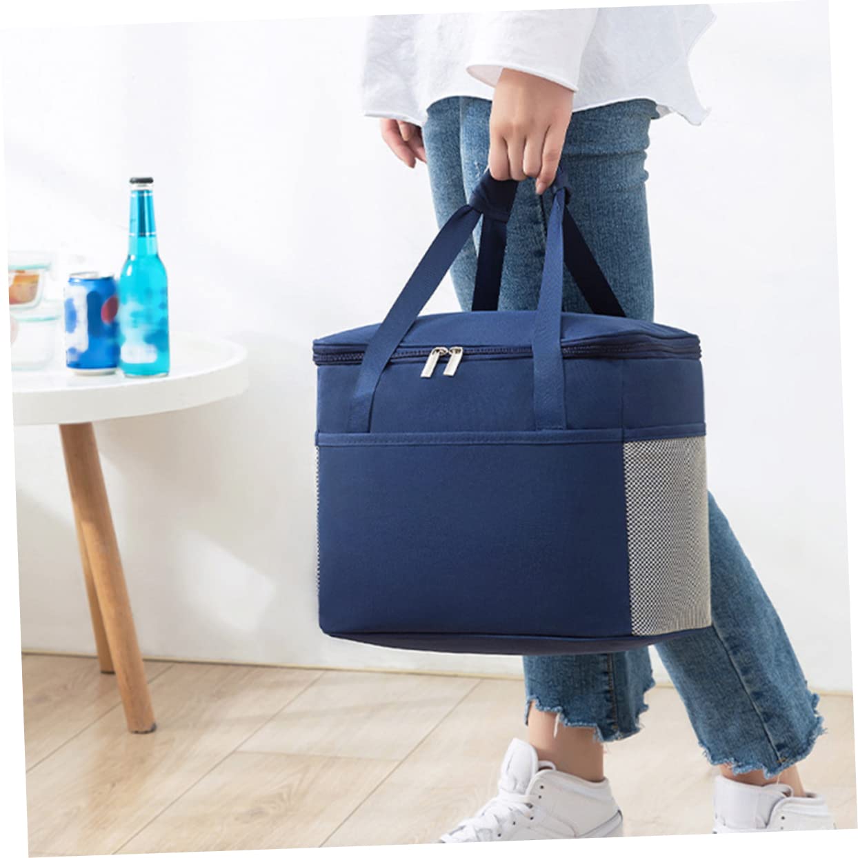 Alipis Kühltasche aus Oxford Großem Fassungsvermögen Picknicktasche Lunchbeutel mit Wärmespeicherung für Schule und Freizeit Inklusive Seitentaschen für Handy Blau