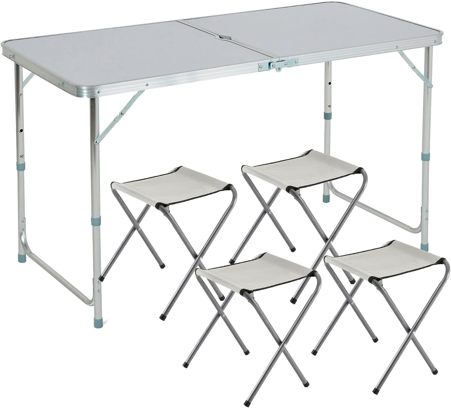ZENO 4FT Folding Talbe with 4 Chairs Camping Table Adjustable Garden Table Folding Table