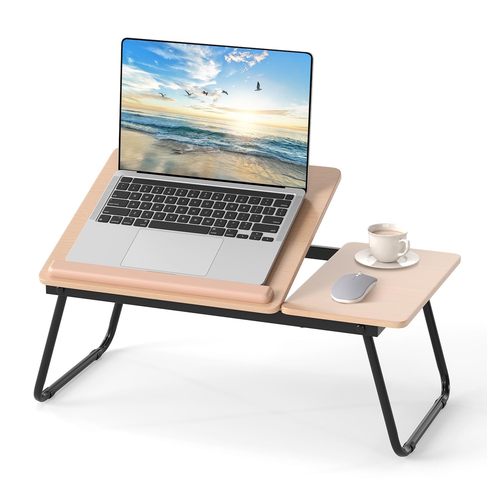 COSTWAY Table de Lit Pliable 55 x 32 cm, Plateau pour Ordinateur Portable avec 5 Angles d'Inclinaison Réglables, Cadre en Métal