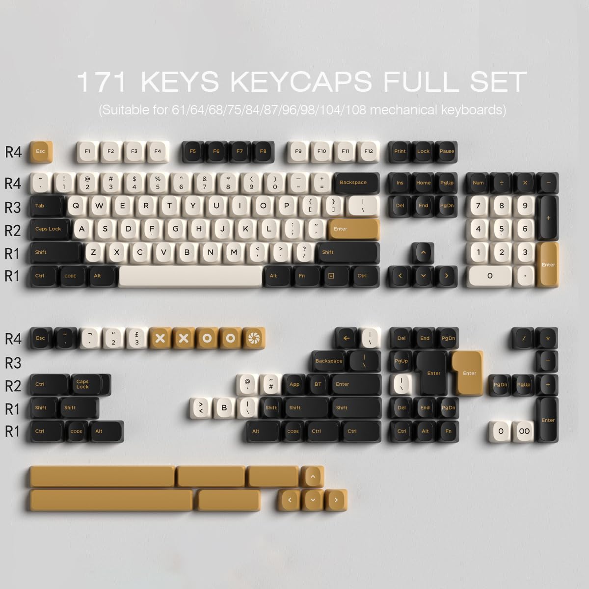 JakeTsai Lot de 172 Touches YMK à Double tir, avec Barre d'espace 2,75u, 3u, 6,25u et 7u pour commutateurs Cherry MX Clavier Mécanique ISO/ANSI