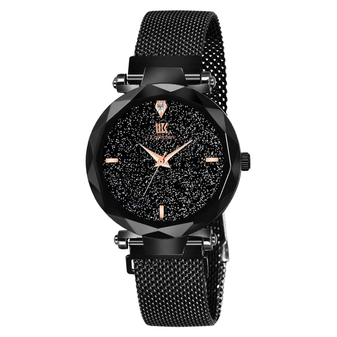 IIK COLLECTION Black Color Fancy Bracelet Design Black Glittery Dial Trending Magnetic Mesh Strap Analog Watch for Woman & Girls (B083CZRL6S) Amazon Price History, Amazon Price Tracker