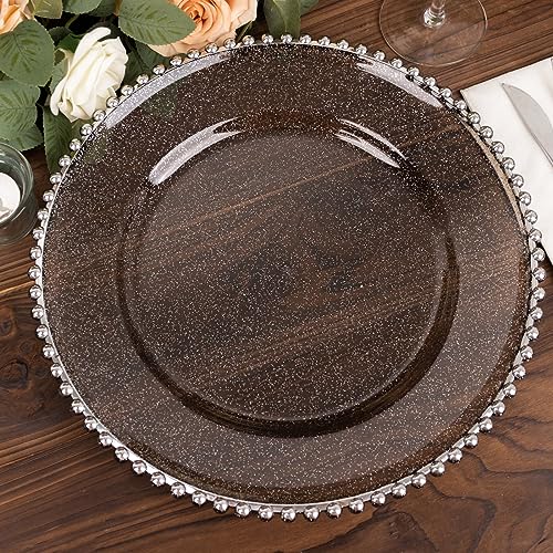 Pack de 6 platos acrílicos negros con borde plateado 13" miniatura 6