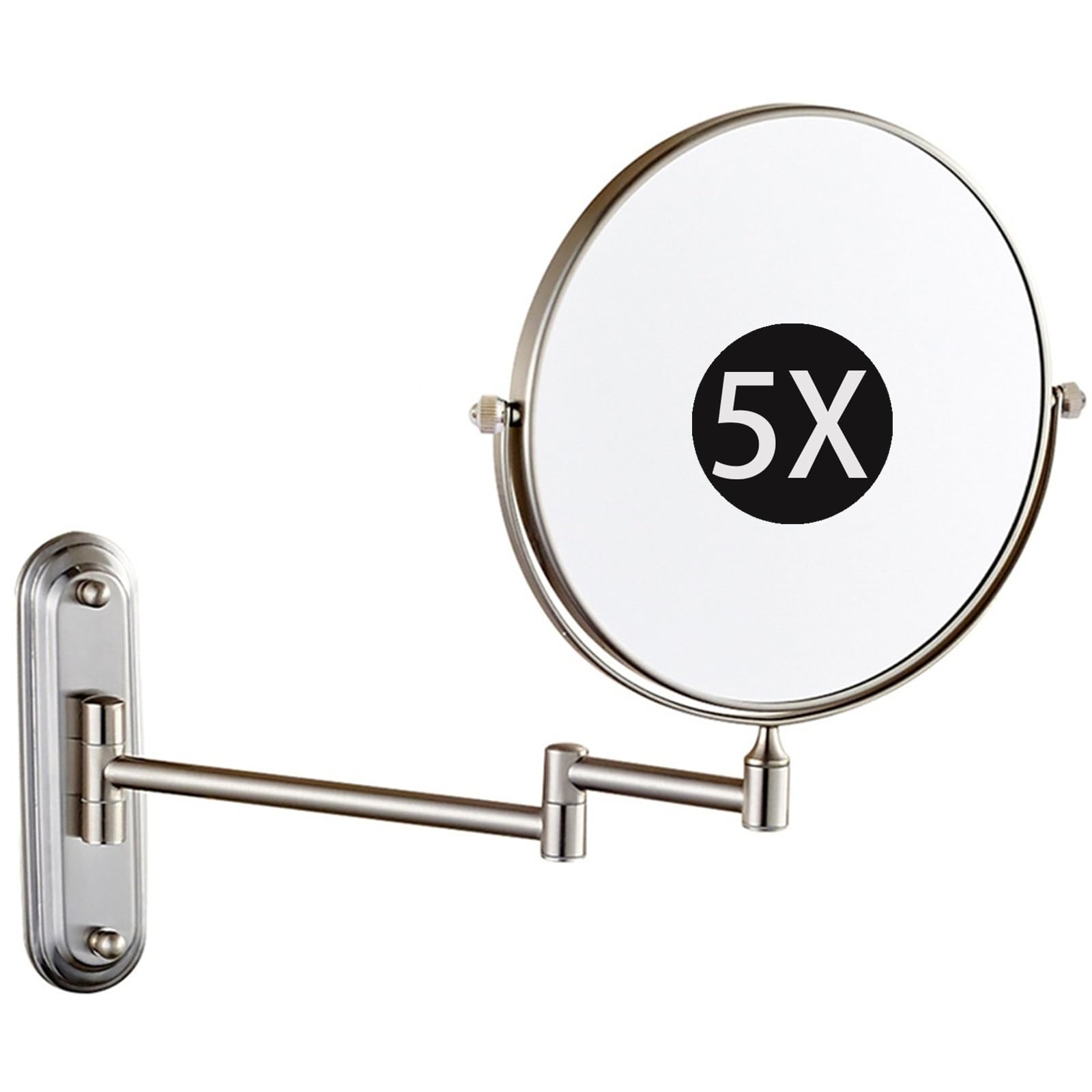 SXFSDOU 6" Wall Mounted Makeup Mirror with Magnification, Double Sided Magnifying Mirror, 360 Swivel Adjustable Shaving Bathroom Vanity Mirror,Brushed Nickel,5X