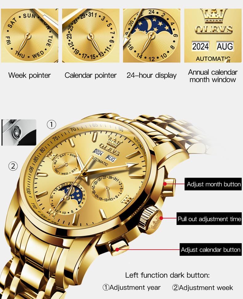 Image of OLEVS Mens Automatic Watches Skeleton Mechanical Self Winding Luxury Fashion Dress Wrist Watch Luminous Waterproof