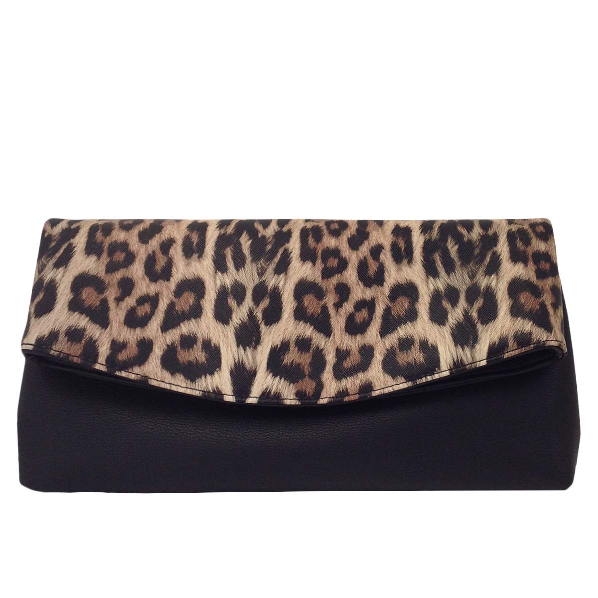 JNB Synthetic Leather Leopard Print Fold Over Clutch