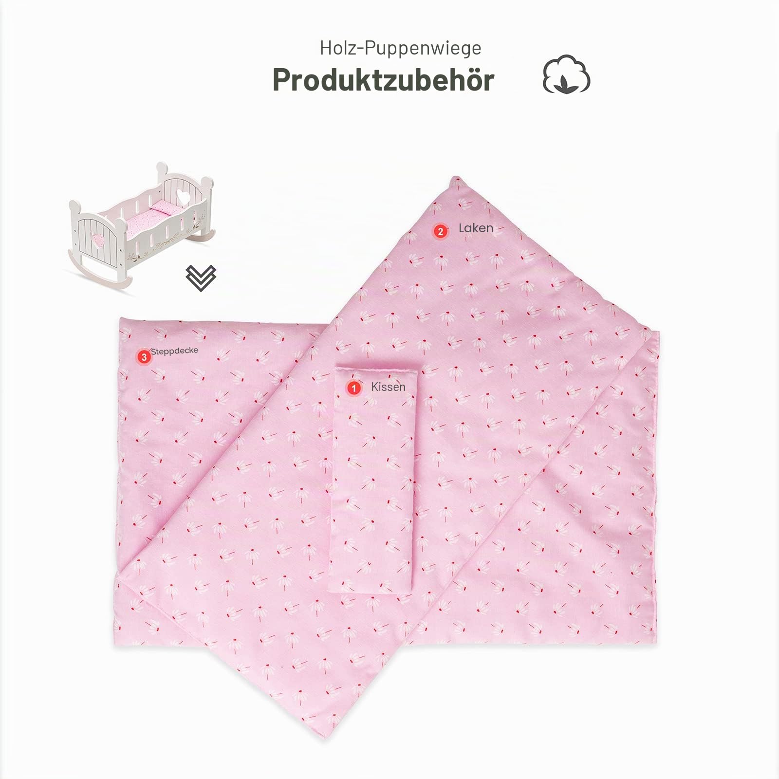 ROBUD Baby-Puppenbett aus Holz, Baby-Puppen-Bett-Spielzeug, passend für bis zu 45,7 cm große Puppenzubehör
