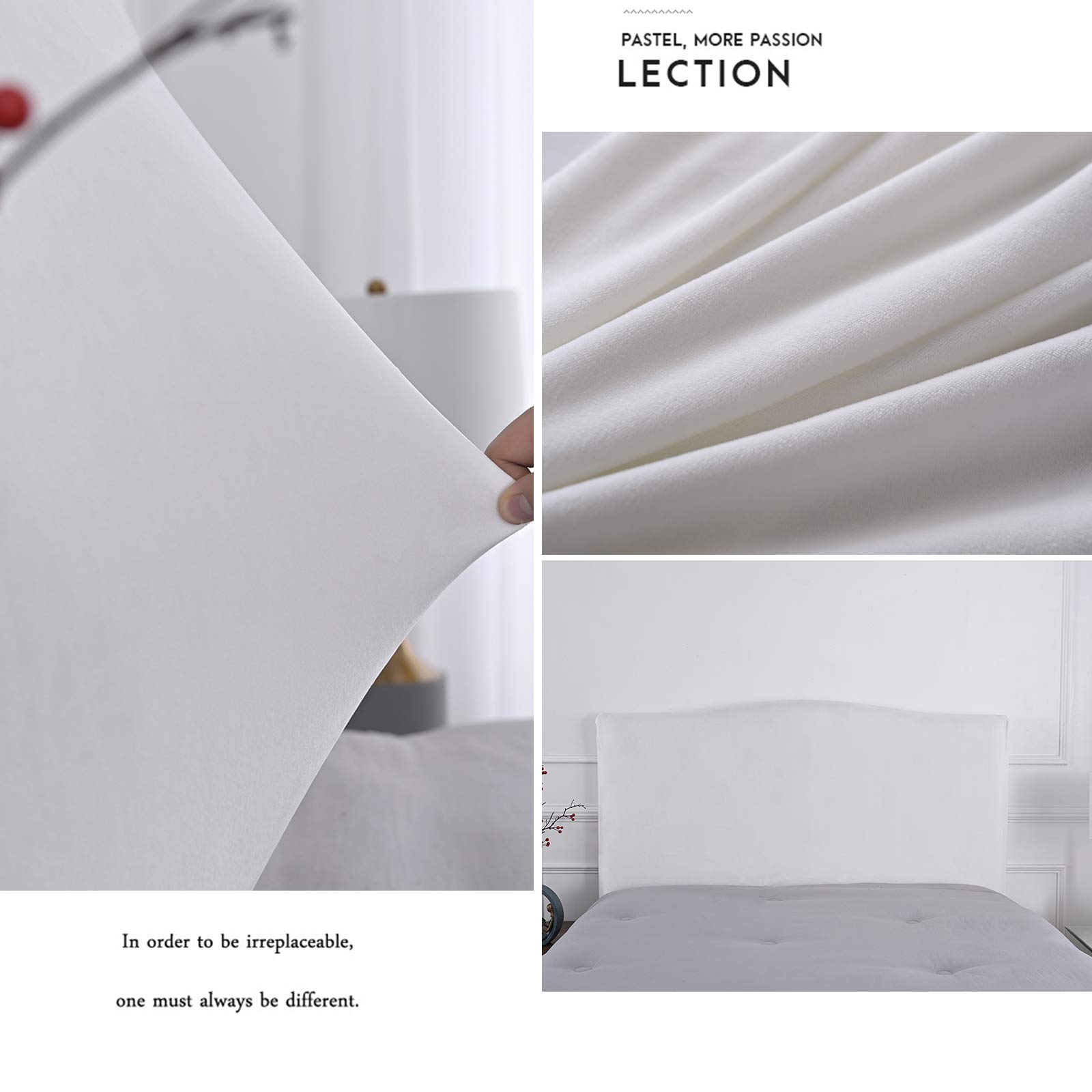 Wins Housse de tête de lit Extensible Housse de Protection de tête de lit en Velours Décor de tête de lit Anti-poussière pour Lits Simples Doubles King Size Blanc
