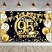Birthday Party Decoration Extra Large Fabric Black Gold Sign Poster for Anniversary Photo Booth Backdrop Background Banner, Birthday Party Supplies, 72.8 x 43.3 Inch (95th)