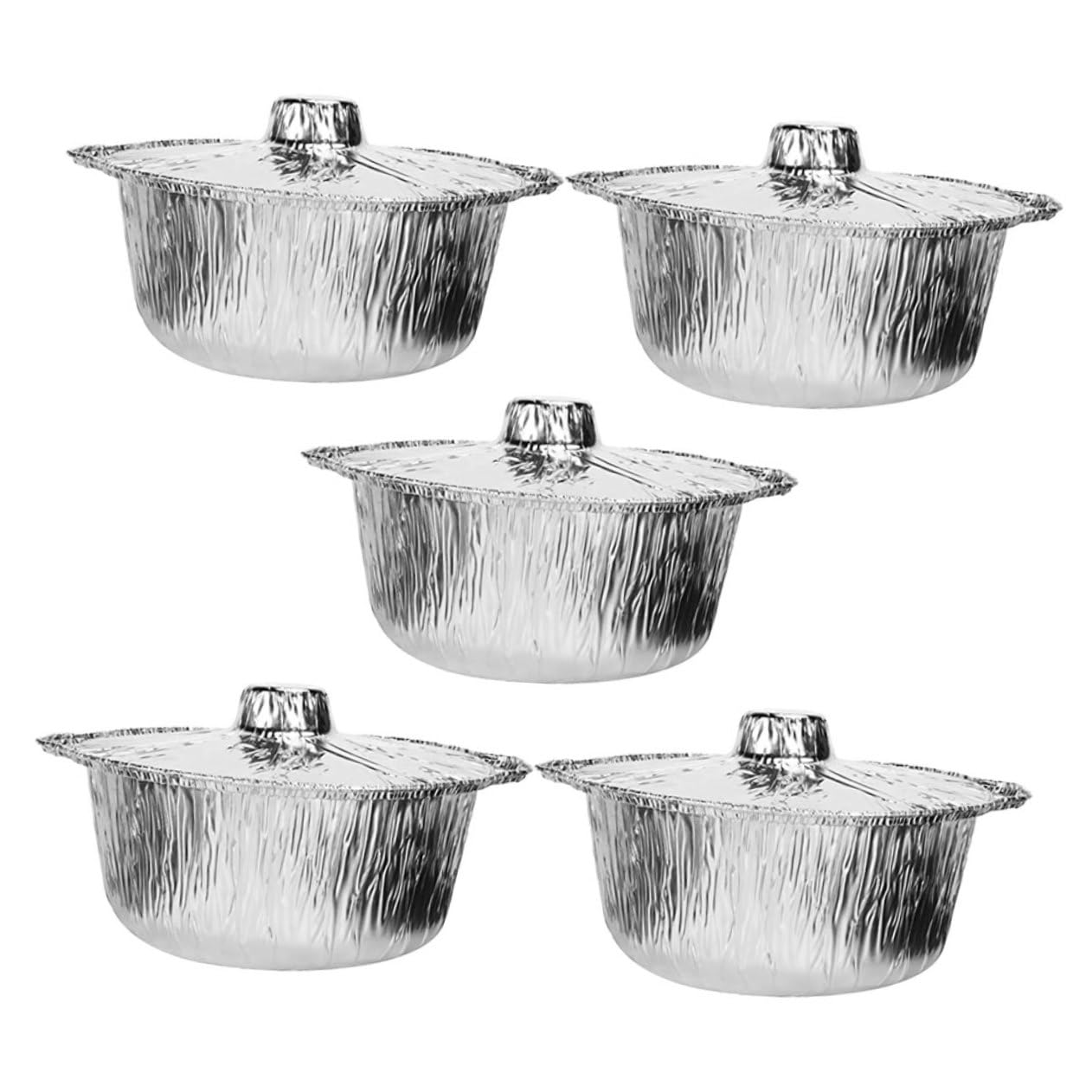 Mikikit 5-Piece Tin Foil Pot Set Aluminum Pan Camping BBQ Pan Lid Tin Foil Food Container for Outdoor Indoor Use