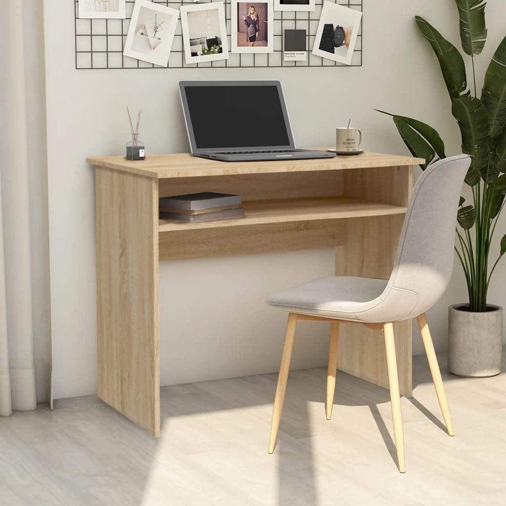 Scrivania in rovere Sonoma, 90 x 50 x 74 cm, con vano portaoggetti, salvaspazio, per ufficio, casa, camera dei bambini e ragazzi, postazione di lavoro per PC, ergonomica e facile da pulire