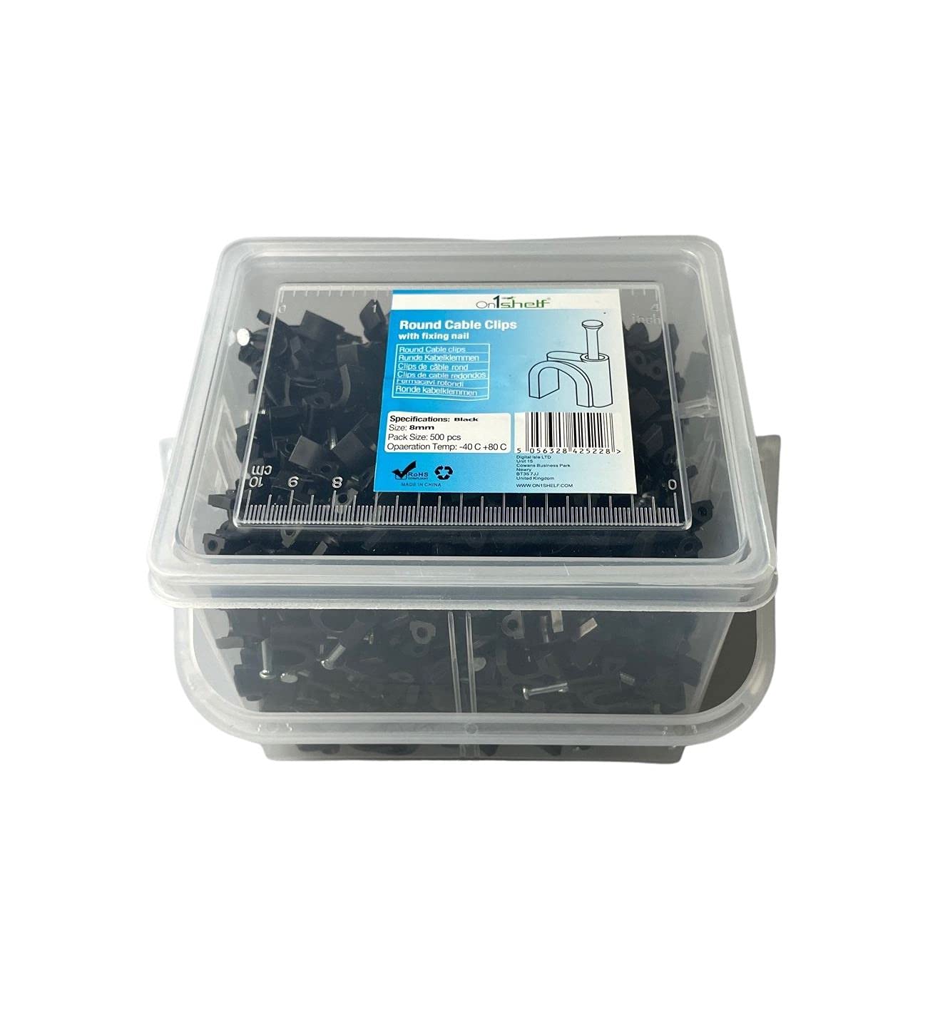 Black Round Cable Clips K-Type Trade Box, 8mm- 500 Pieces