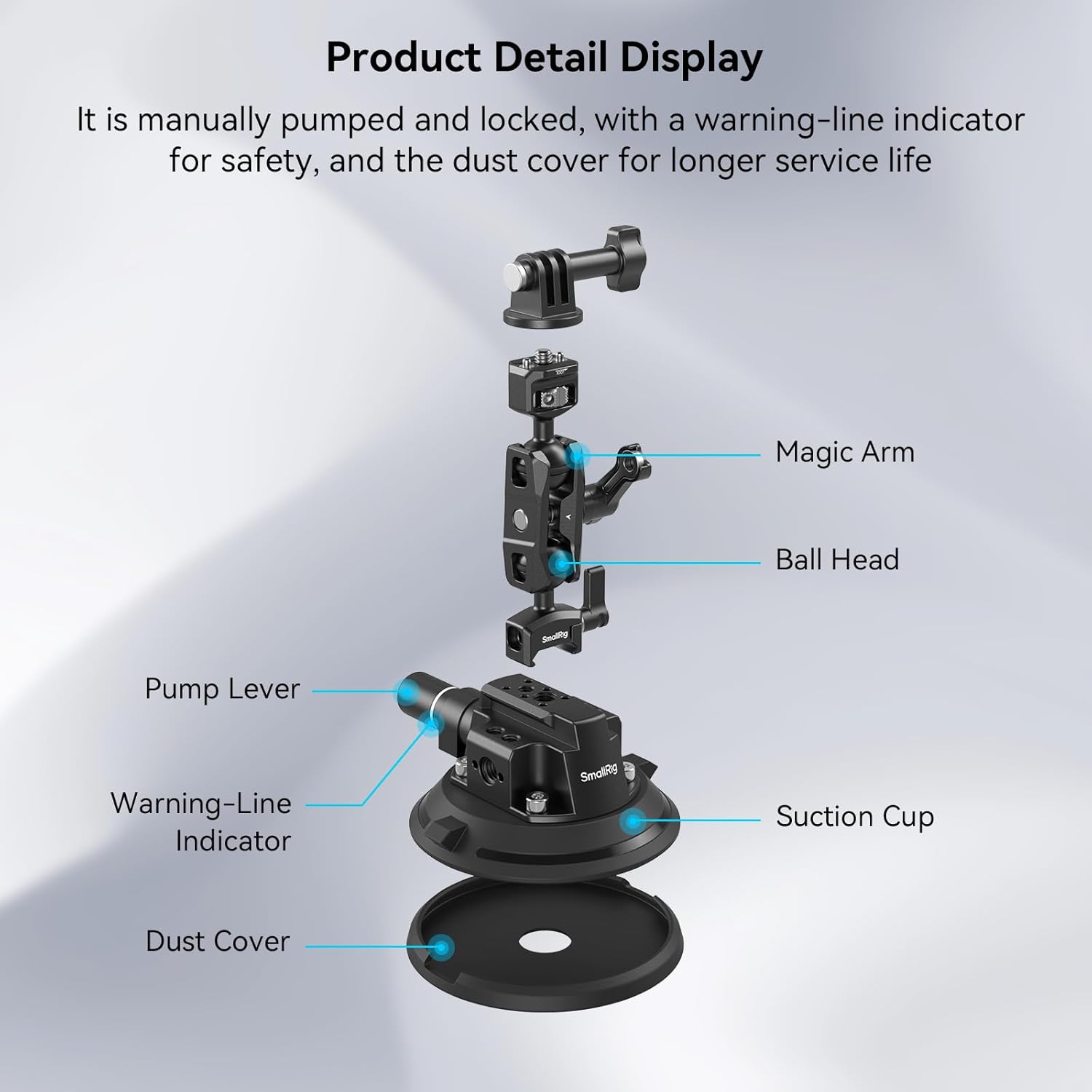 SMALLRIG 4" Camera Suction Mount with Ball Head Magic Arm, Car Mount for Lightweight Camera/Action Camera/Phone, Air Pump Vacuum Suction Cup, Max Load 3kg/6.6 Pound - 4236