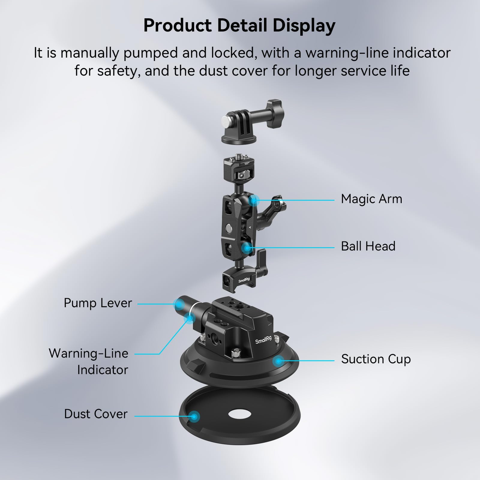 SMALLRIG 4" Camera Suction Mount with Ball Head Magic Arm, Kamera Saugnapfhalterung mit Kugelkopf-Zauberarm, Autohalterung für leichte Kamera/Action Kamera/Telefon, Maximale Belastung 3 kg – 4236C