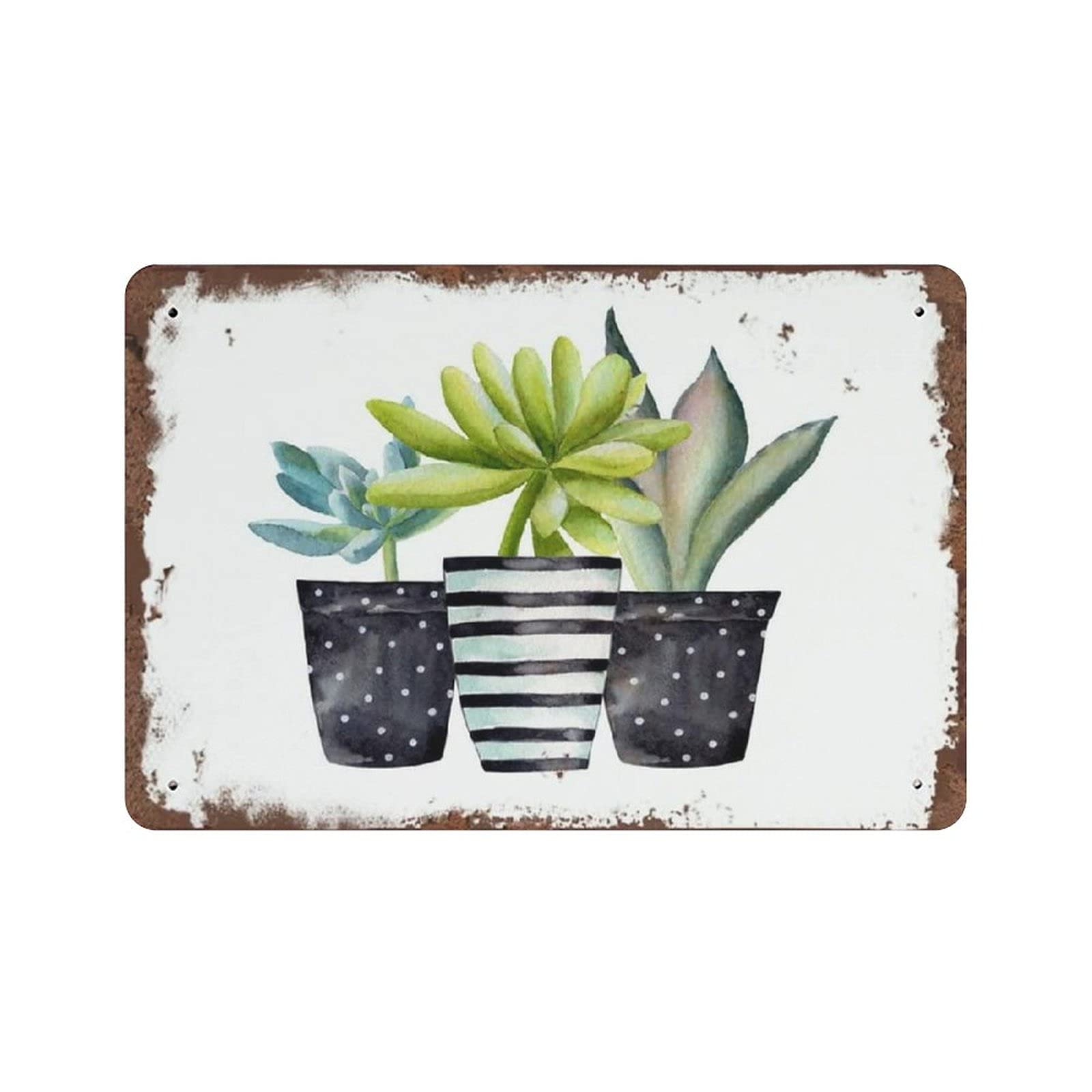 Potted Succulents Metal Signs, Fun Poster For Bar Kitchen Cafe Farmhouse Wall Decor 12x8 Inch