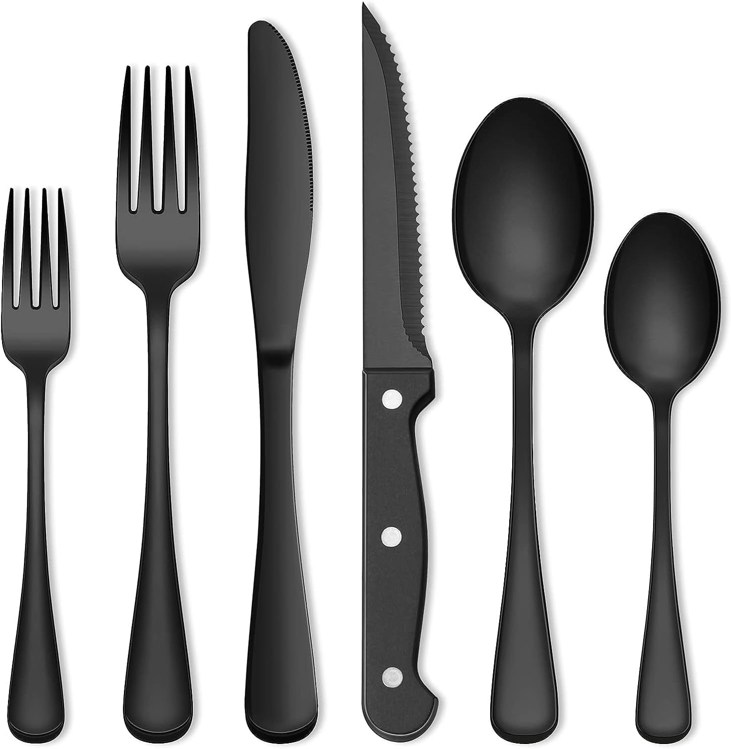 24-Piece Black Silverware Set, Flatware Set with Steak Knives for 4, Food-Grade Stainless Steel Cutlery Set, Includes Spoons Forks Knives, Kitchen Cutlery for Home Office Restaurant Hotel