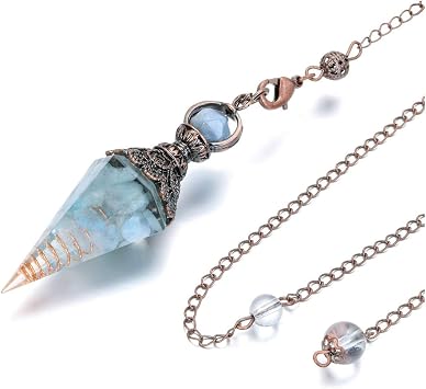 PESOENTH Aquamarine Crystal Pendulum Blue Gemstone Spiritual Hexagonal Pointed Healing Crystals Dowsing Pendulum gifts for Witchcraft Divination Tools